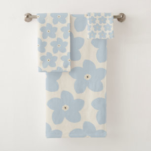 Hellblau und cremefarbene Retro-Blume Badhandtuch Set
