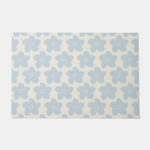 Hellblau und cremefarbene Retro-Blume Fußmatte