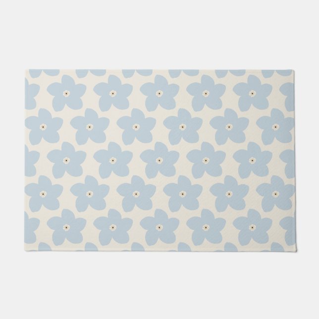 Hellblau und cremefarbene Retro-Blume Fußmatte (Vorderseite)