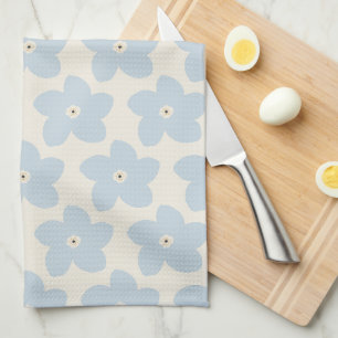 Hellblau und cremefarbene Retro-Blume Geschirrtuch