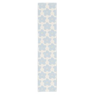 Hellblau und cremefarbene Retro-Blume Kurzer Tischläufer