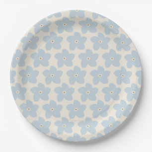 Hellblau und cremefarbene Retro-Blume Pappteller