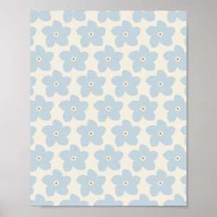 Hellblau und cremefarbene Retro-Blume Poster