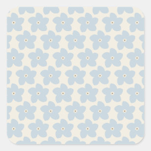 Hellblau und cremefarbene Retro-Blume Quadratischer Aufkleber