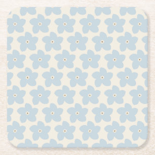 Hellblau und cremefarbene Retro-Blume Rechteckiger Pappuntersetzer