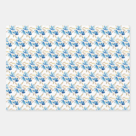 Hellblau und goldfarben handbemalt geschenkpapier set