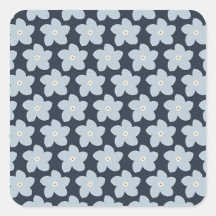 Hellblau und marineblaue Retro-Blume Quadratischer Aufkleber