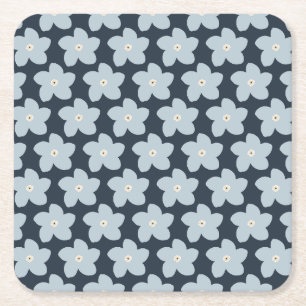 Hellblau und marineblaue Retro-Blume Rechteckiger Pappuntersetzer