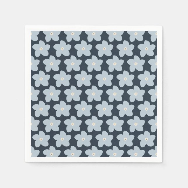 Hellblau und marineblaue Retro-Blume Serviette (Vorderseite)