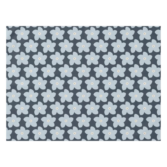 Hellblau und marineblaue Retro-Blume Tischdecke (Vorderseite (Horizontal))
