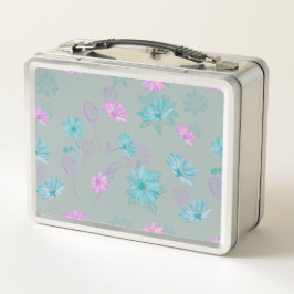 Hellblau und rosa florale Metall-Lunchbox Metall Brotdose