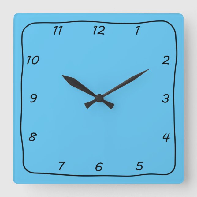 Hellblau und schwarze whimsical einfache Uhr (Vorderseite)