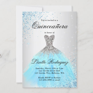Hellblau und silber Quinceanera Einladung