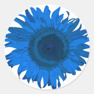 Hellblau und weiß Pop Art Sonnenblumen Runder Aufkleber