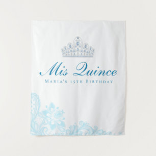 Hellblau- und Weißspitze Quinceanera-Hintergrund Wandteppich