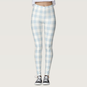 Hellblau Weiß Kariert Gestreift Leggings
