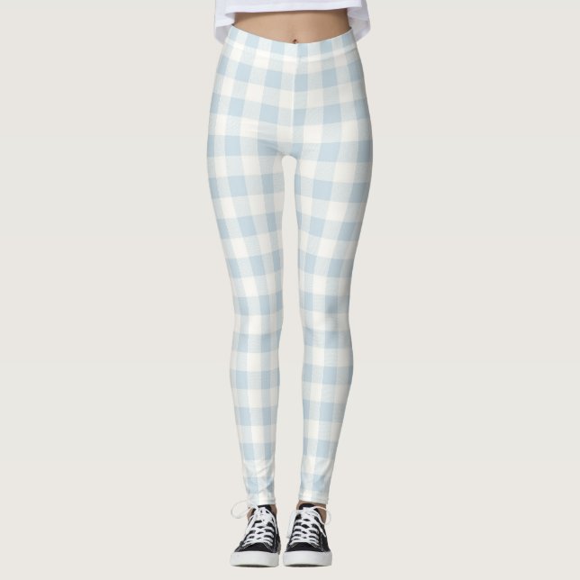 Hellblau Weiß Kariert Gestreift Leggings (Vorderseite)
