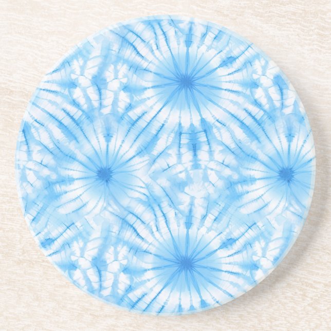 Hellblau Weiß Tie Dye Getränkeuntersetzer (Vorne)
