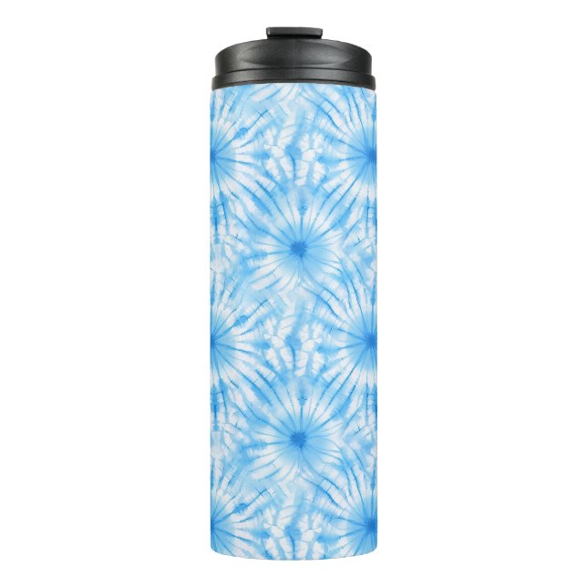 Hellblau Weiß Tie Dye Thermosbecher (Vorderseite)