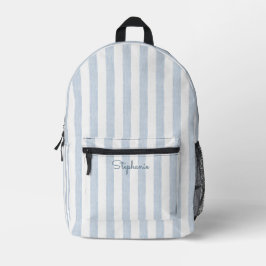 Hellblau Weiße Cabana Streifen Moderne Strand Name Bedruckter Rucksack