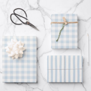 Hellblau Weiße Karierte Streifen Junggesellinnenab Geschenkpapier Set
