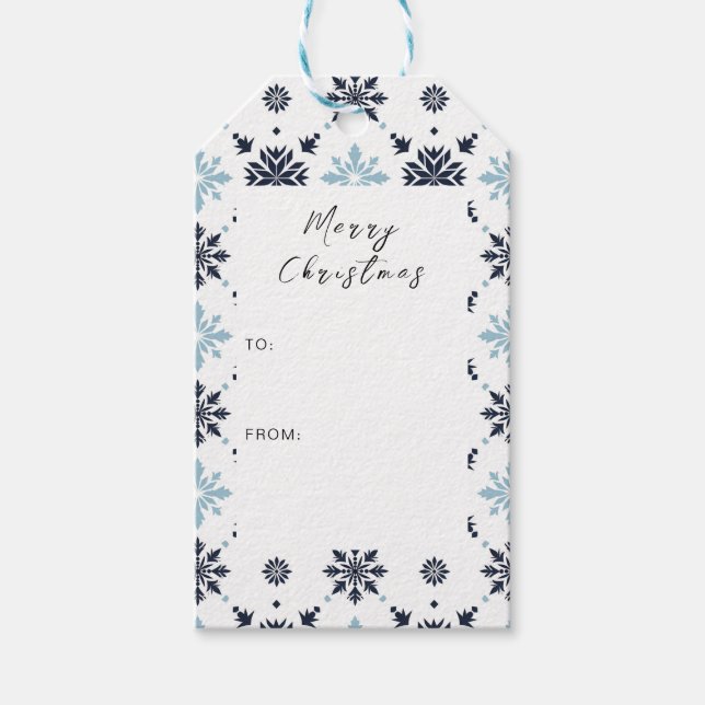 Hellblau-weiße Schneeflocke Geschenkanhänger (Vorderseite)