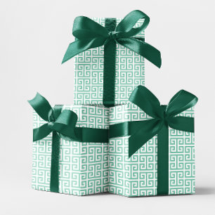Hellblau-weißen griechischen Schlüssel-Muster Geschenkpapier