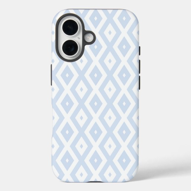 Hellblau-weißes Diamantmuster  iPhone 16 Hülle (Rückseite)