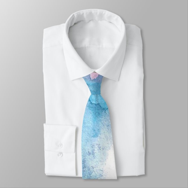 Hellblaue Aquarell-Strand-Ozean-Hochzeit Krawatte (Gebunden)