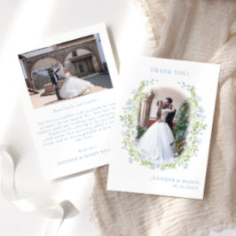 Hellblaue Aquarellfarben Blume Hochzeitsfeier Foto Dankeskarte