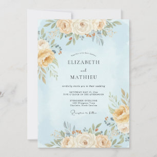 Hellblaue Ätherische Blumenhochzeit Einladung