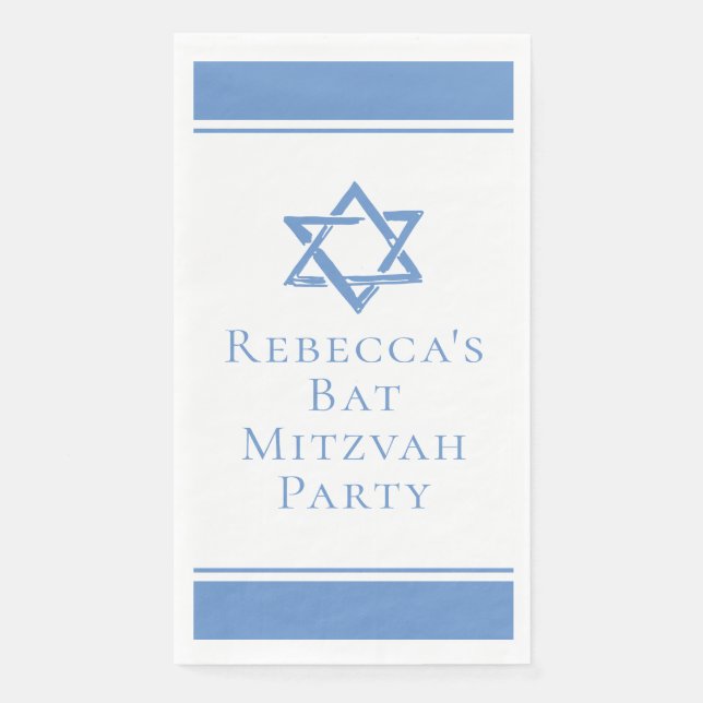 Hellblaue Bat-Mizwa-Party Davidstern Serviette (Vorderseite)