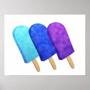 Hellblaue, blaue und Lila Pop Poster