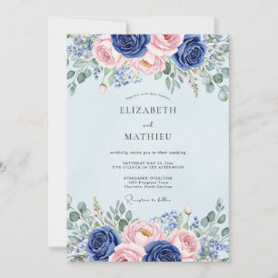 Hellblaue blühende botanische Hochzeit Einladung