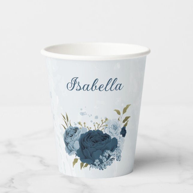 hellblaue Blume Pappbecher (Vorderseite)