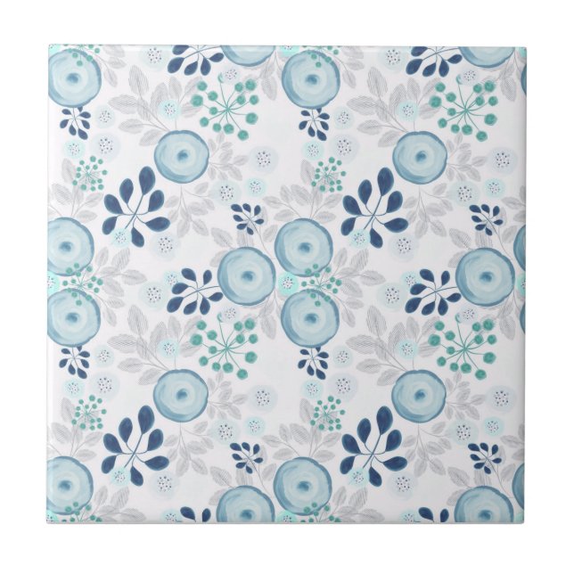 Hellblaue Blumen Fliese (Vorderseite)