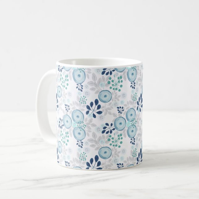 Hellblaue Blumen Kaffeetasse (Vorderseite Links)