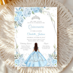 Hellblaue Blumen-Quinceanera-Einladung Einladung