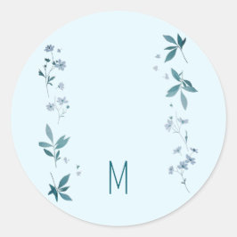 Hellblaue Blumen und Blätter Runder Aufkleber