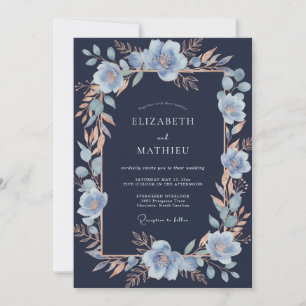 Hellblaue botanische romantische Hochzeit Einladung