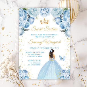 Hellblaue Brünette-Haar Prinzessin Sweet Sixteen Einladung