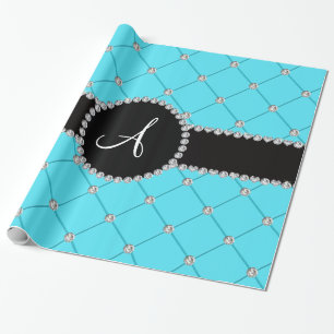 Hellblaue Büscheldiamanten des Monogramms Geschenkpapier