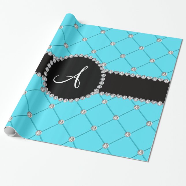 Hellblaue Büscheldiamanten des Monogramms Geschenkpapier (Ungerollt)