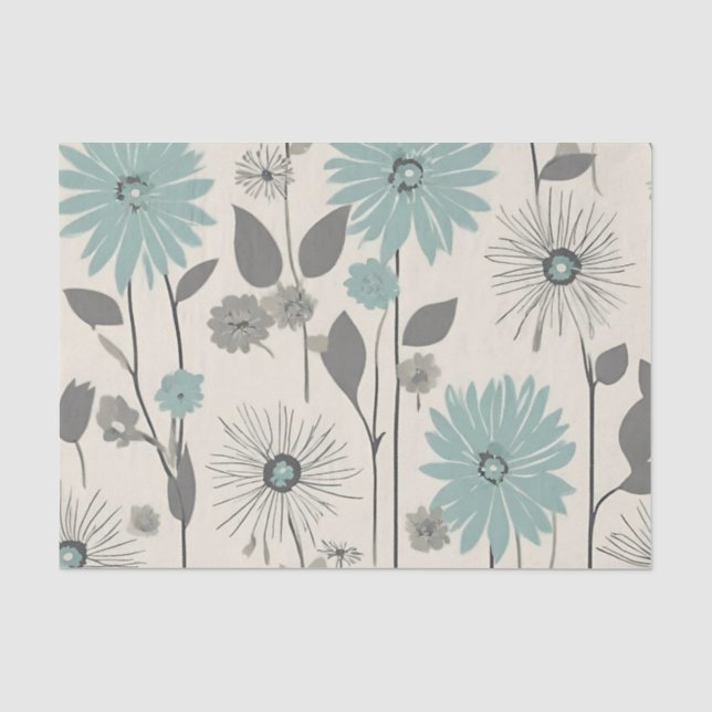 Hellblaue Daisy Mittelalter Moderne Floral Seidenpapier (Vorderseite)