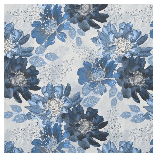 Hellblaue, dunkelblaue Blume auf hellgrau Stoff (Muster)
