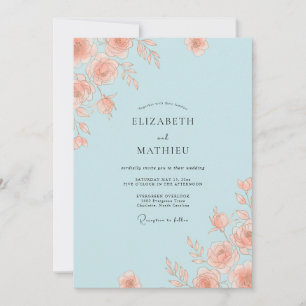 Hellblaue elegante Rosenhochzeit Einladung