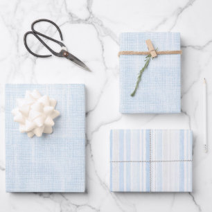 Hellblaue Faux-Leinen-Streifen-Junggesellinnen-Abs Geschenkpapier Set