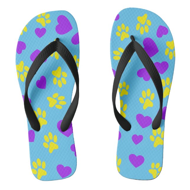 Hellblaue Flip Flops mit gelben Katzenpaw-Printen (Fußbett)