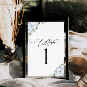Hellblaue florale Hochzeitstisch-Nummernkarte