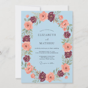 Hellblaue florale romantische Hochzeit Einladung